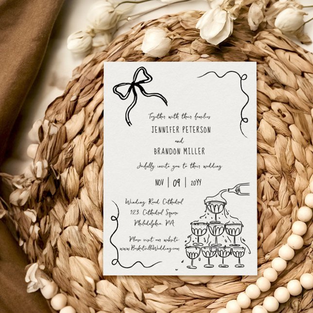 Bow champagne torn quirky bröllop inbjudningar (Skapare uppladdad)