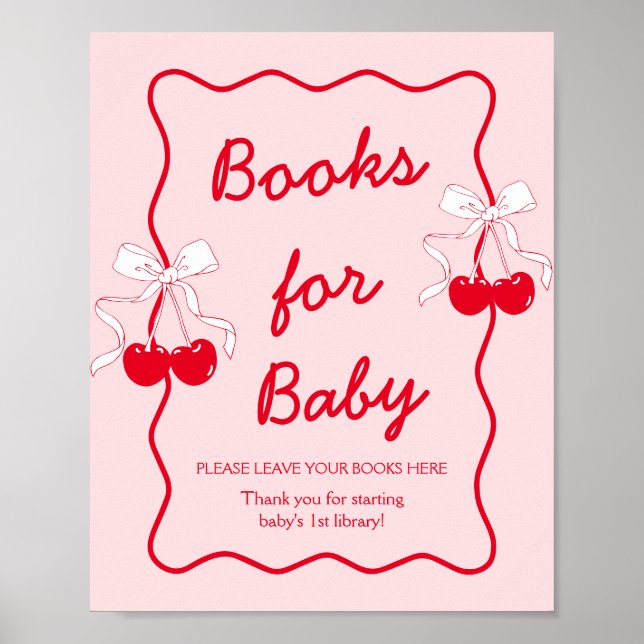 Bow Cherry Baby Shower-böcker för bebisar Poster (Framsidan)