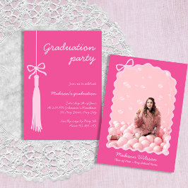 Bow Chic Rosa Grad Photo 2025 Studenten Inbjudningar