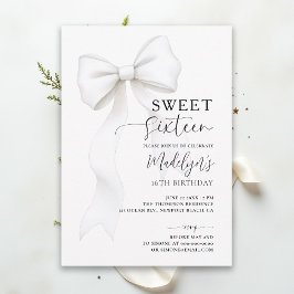 Bow Chic Svart Vitt Elegant Kalligrafi Sweet 16 Inbjudningar