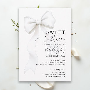 Bow Chic Svart Vitt Elegant Kalligrafi Sweet 16 Inbjudningar