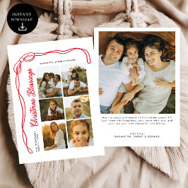 Bow Christmas Blessings Family 6 Photos Julkort