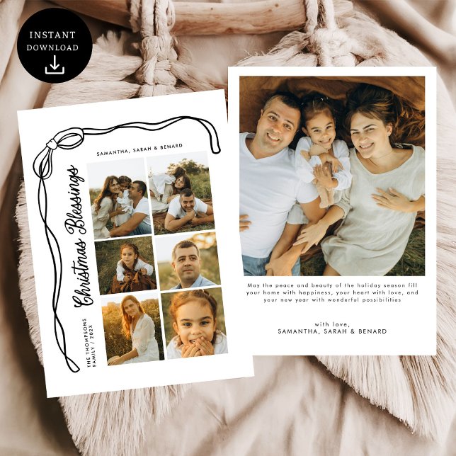 Bow Christmas Blessings Family 6 Photos  Julkort (Skapare uppladdad)