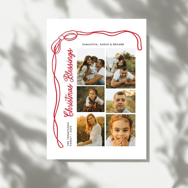 Bow Christmas Blessings Script Family 6 Photos Julkort (Skapare uppladdad)