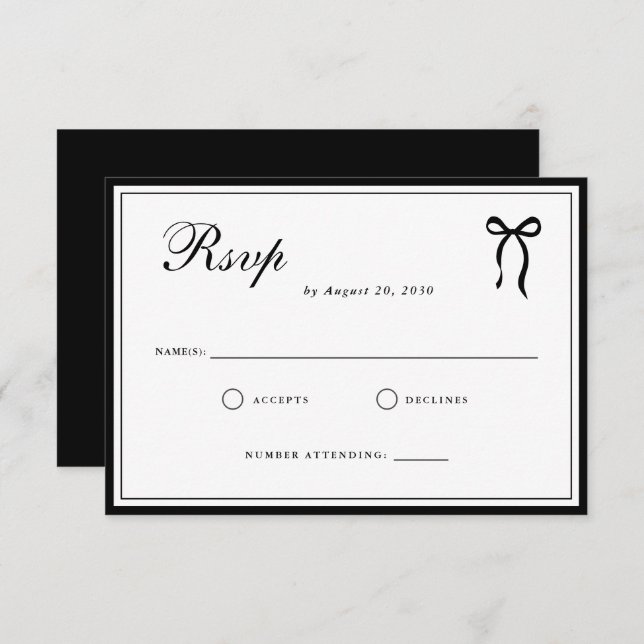 Bow Classic Old Money Black & White Wedding OSA Kort (Fram/baksida)