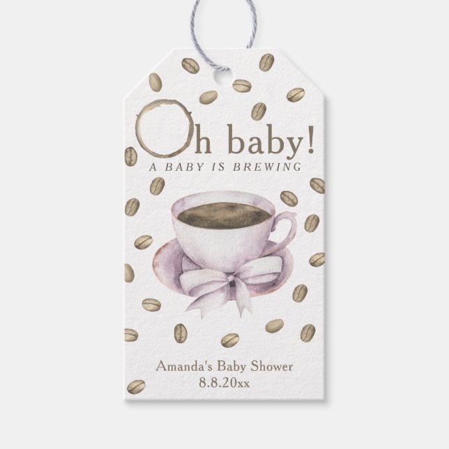 Bow Coffee Baby shower - En baby bryggs Presentetikett (Framsidan)