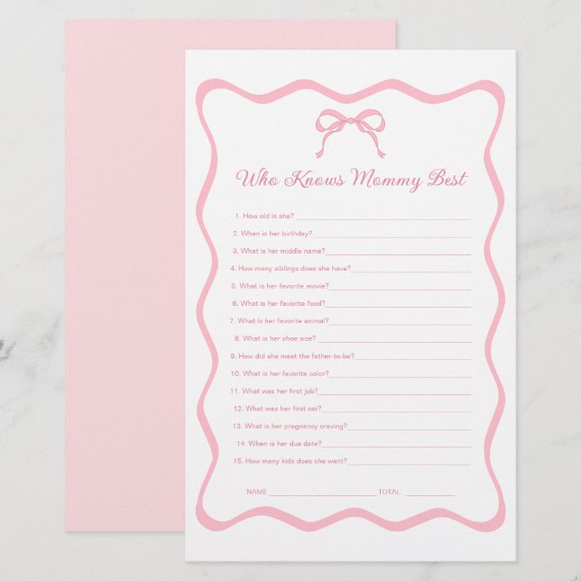 Bow Coquette Baby Shower som känner Mammans bästa  (Fram/baksida)