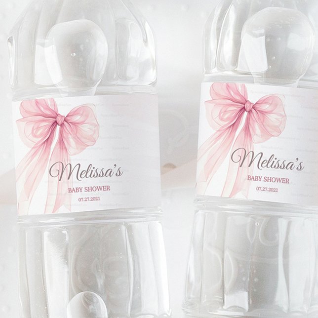 Bow Coquette Baby Shower Vattenflaskor Etikett (Baby Shower, Water Bottle Label, Coquette Style, Baby Girl Shower, Party Decorations, Custom Labels,)
