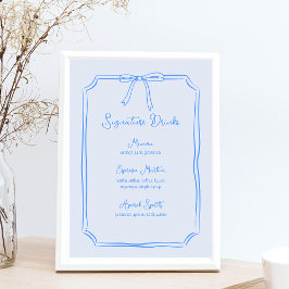 Bow Coquette Blue Namnteckning Drinks från hand pl Meny
