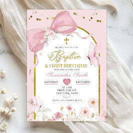 Bow Coquette Blush Pink Baptism & 1st Birthday Inbjudningar