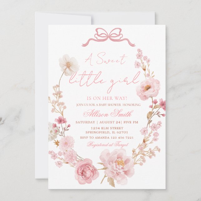 Bow Coquette Blush Pink Bow Baby Shower Invitation Inbjudningar (Framsida)