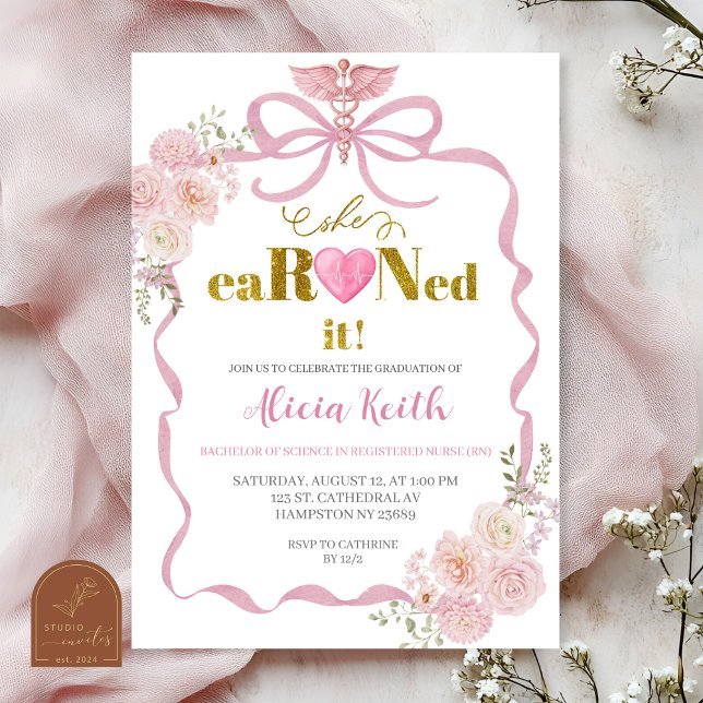 Bow Coquette Blush Rosa RN Examen Festlig Inbjudan (Skapare uppladdad)