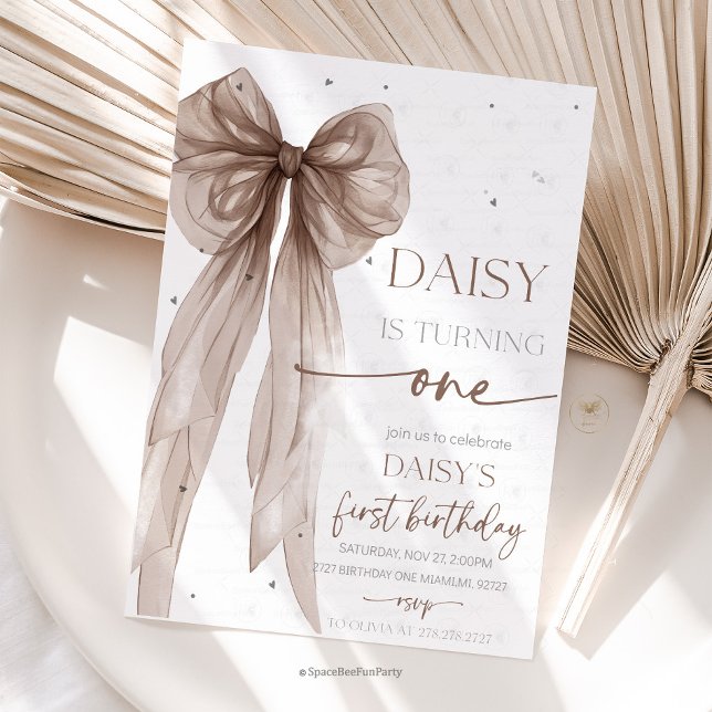 Bow Coquette Chocolate Mocha  Birthday  Inbjudningar (Bow Coquette Birthday,Elegant coquette,ribbon pamper party,Bow Any Age Party, Party decoration bow,)