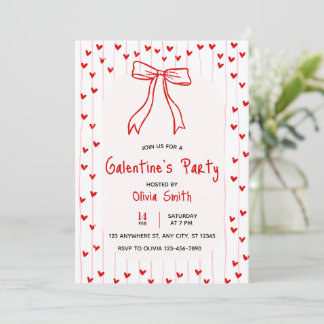 bow coquette galentines party invite , red hearts  inbjudningar