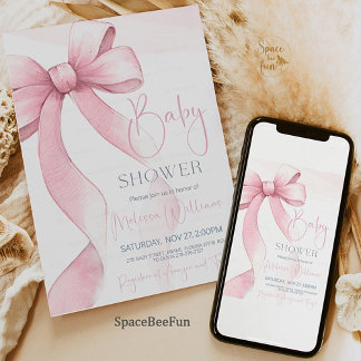 Bow Coquette Girl Baby Shower Inbjudningar