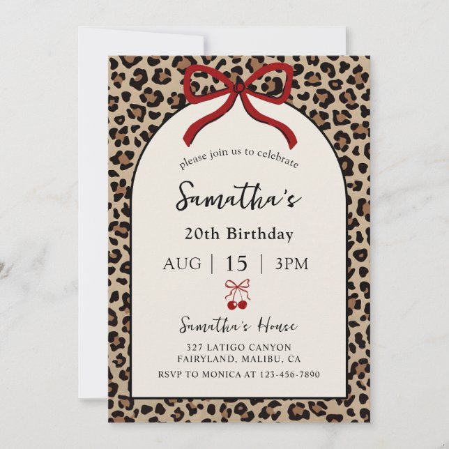 Bow Coquette Leopard Cheetah Birthday Invitation Inbjudningar (Framsida)
