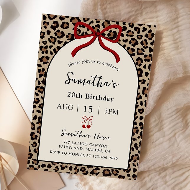 Bow Coquette Leopard Cheetah Birthday Invitation Inbjudningar (Skapare uppladdad)