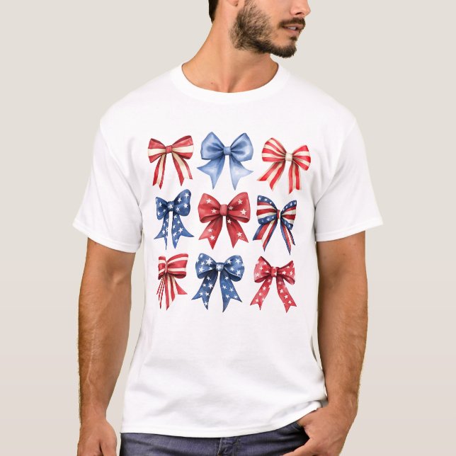Bow Coquette Patriotic Fjärde 4:e July USA T Shirt (Framsida)