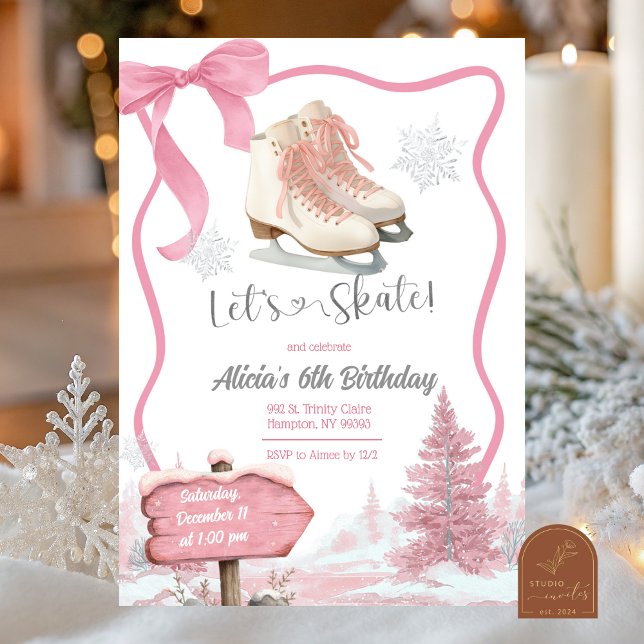 Bow Coquette Pink Girl Let's Skate Birthday Inbjudningar (Skapare uppladdad)