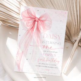 Bow Coquette Rosa 1-årsdag Inbjudningar