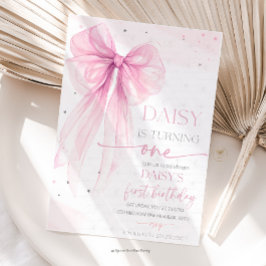 Bow Coquette Rosa 1-årsdag Inbjudningar