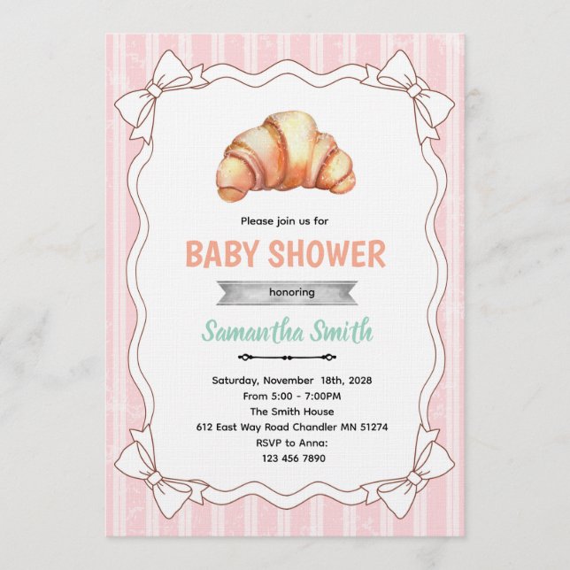 Bow Croissant baby shower invitation Inbjudningar (Framsida)