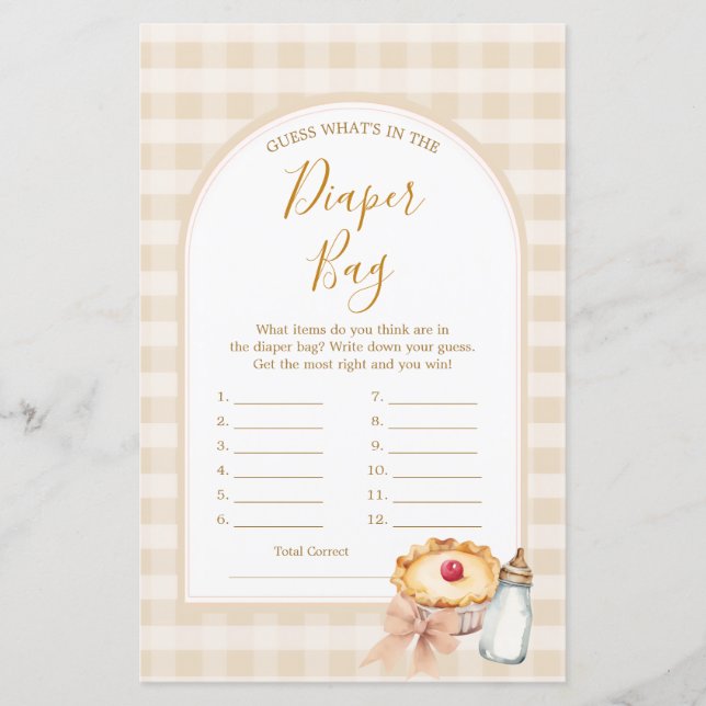 Bow Cutie Paj Pastel Gingham Vad är i Diaper Bag? (Framsida)