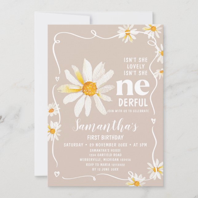 Bow Daisy Flowers är inte hennes födelsedag Inbjudningar (Framsida)