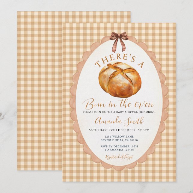Bow Det finns en bulle i ugnen Bakery Baby Shower Inbjudningar (Fram/baksida)