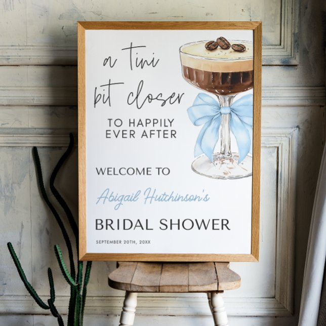 Bow Espresso Martini Bröllopsfest -  18x24 Poster (Blue Bow Espresso Martini Bridal Shower - 18x24 Poster)