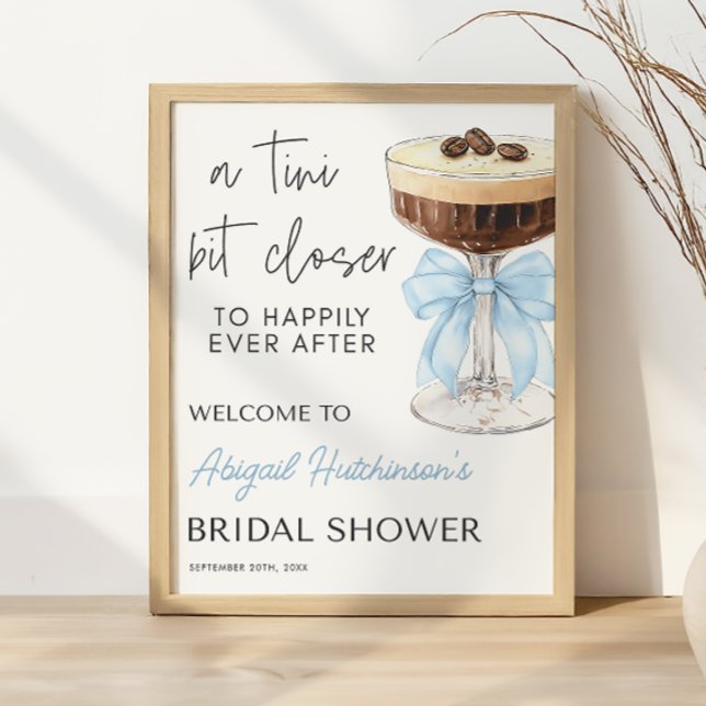 Bow Espresso Martini Möhippa - 16 x 20 Poster (Blue Bow Espresso Martini Bridal Shower - 16x20 Poster)