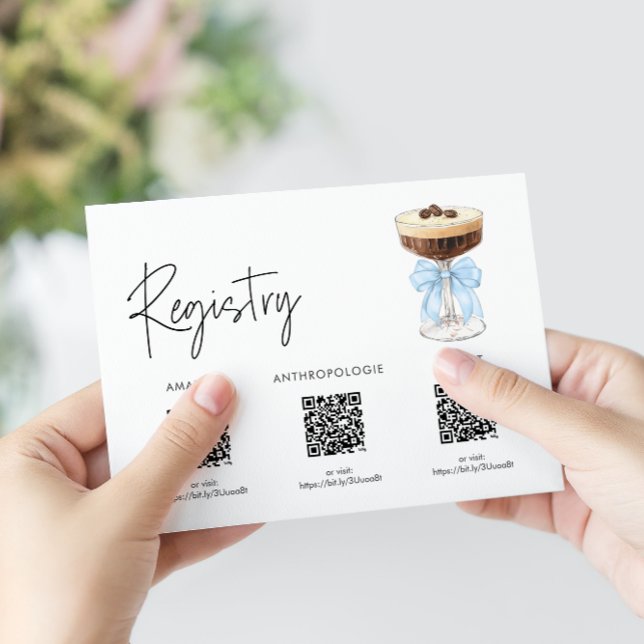 Bow Espresso Martini Möhippa - Register Tilläggskort (Bow Espresso Martini Bridal Shower - Registry Enclosure Card)