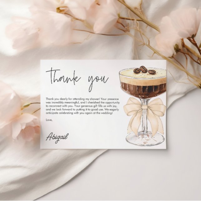Bow Espresso Martini Möhippa Tack Tilläggskort (Bow Espresso Martini Bridal Shower Thank You Enclosure Card)