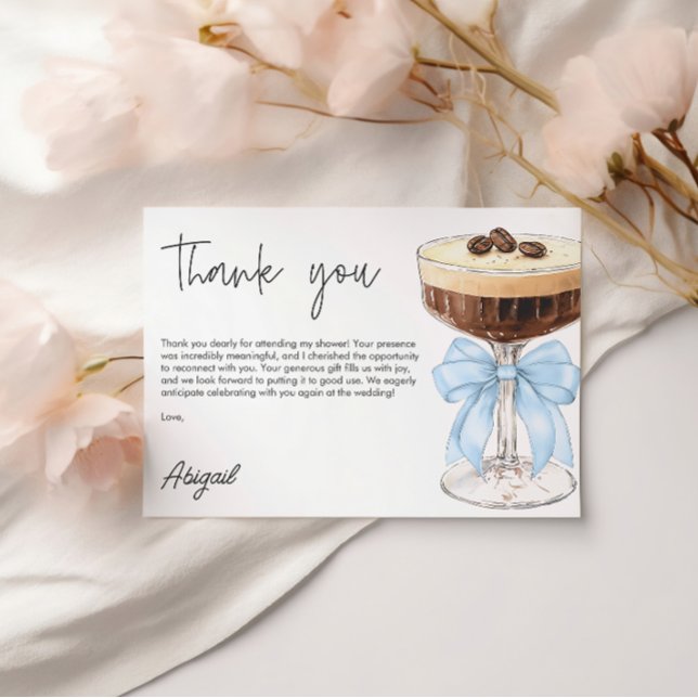 Bow Espresso Martini Möhippa Tack Tilläggskort (Bow Espresso Martini Bridal Shower Thank You Enclosure Card)