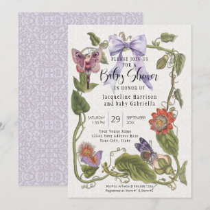 Bow Fairy Garden Flower Vintage Blommigt Baby Show Inbjudningar