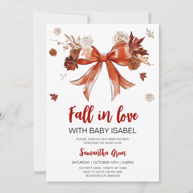Bow Fall i Kärlek med Baby Baby Shower Inbjudningar (Framsida)