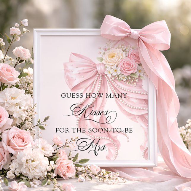 Bow Floral How Many Kisses Bridal Shower Game Poster (Skapare uppladdad)