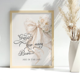 Bow Floral Hur Många Slingor Baby Shower Spel Poster
