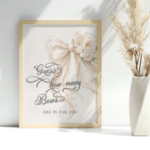 Bow Floral Hur Många Slingor Baby Shower Spel Poster