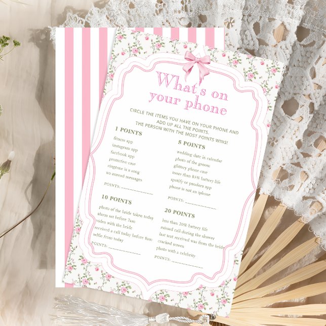 Bow Floral What's on your Phone Bridal Game Card (Skapare uppladdad)