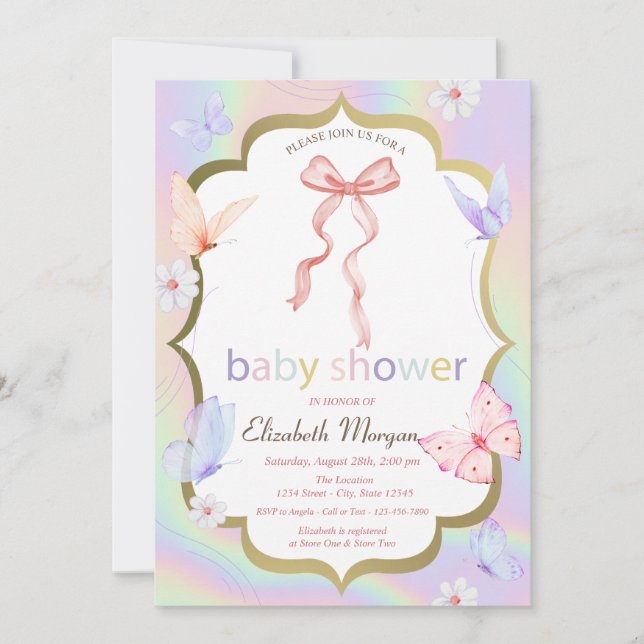 Bow Flowers Butterflies Holophy Baby Shower Inbjudningar (Framsida)