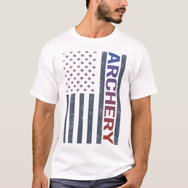 Bow för den amerikanska Flagga Archer Arrow Arrows T Shirt (Framsida)