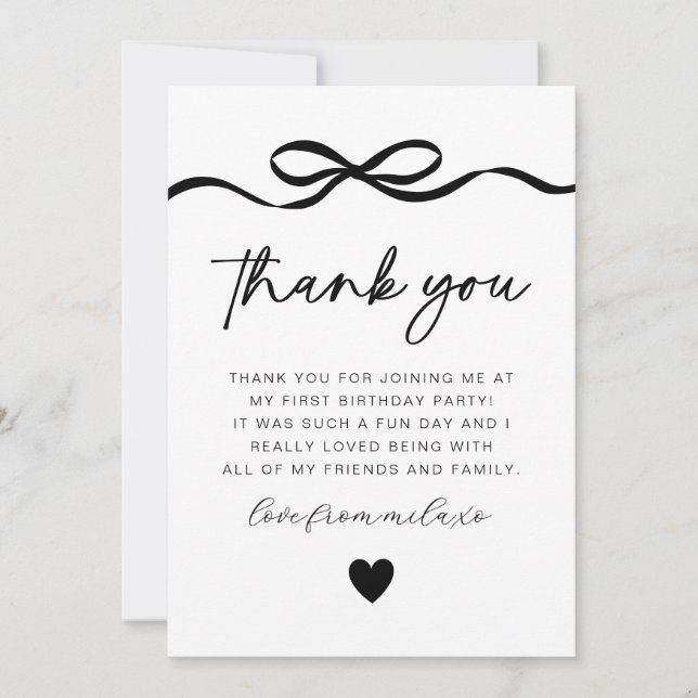 Bow Foto 1:a födelsedag Tack Kort (Framsida)