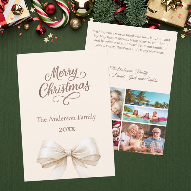 Bow-fotoårsrecensionen Mocha-brun jul Julkort (Skapare uppladdad)