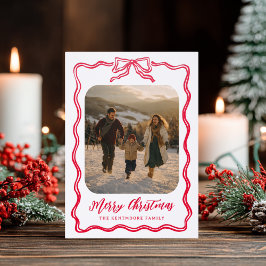 Bow Frame Merry Christmas Red One Photo Holiday