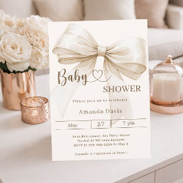 Bow gender neutral beige ivory Baby Shower Inbjudningar