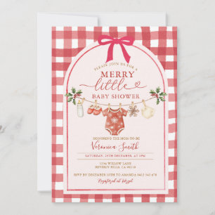 Bow Gingham Klädstreck Merry Little Baby Shower Inbjudningar