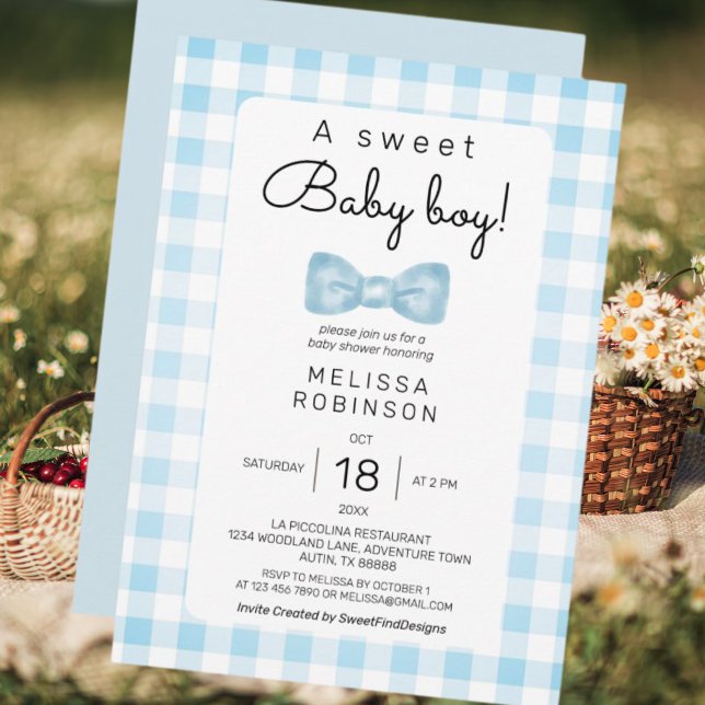 Bow Gingham Pojke Shower Inbjudningar (Bow Gingham Baby Boy Shower Invitation)