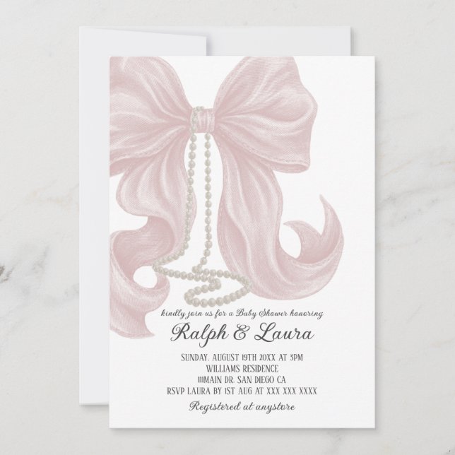 Bow Girl Baby Shower Inbjudningar (Framsida)