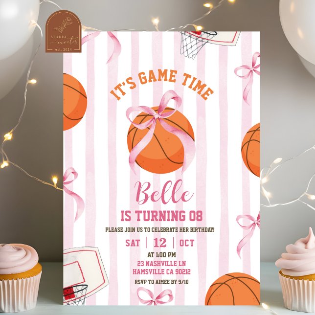 Bow Girl Basketball Birthday Game time Inbjudningar (Skapare uppladdad)